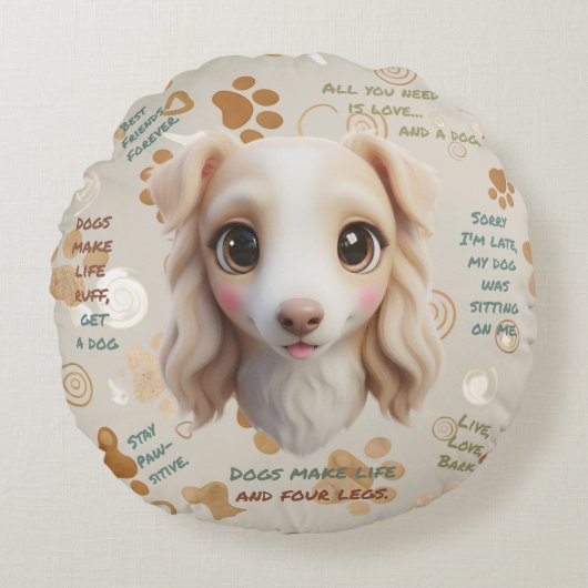 Coussin Rond Adorable Visage de Borzoi (Devant)