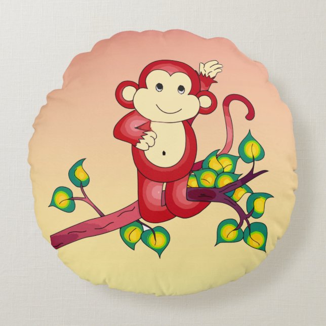 Coussin rond animal singe rouge (Devant)