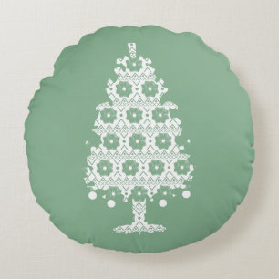 Coussin Rond Arbre de Noël en Tricot d'Hiver