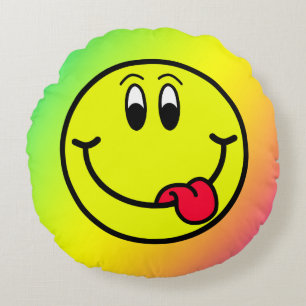 Coussin rond arc-en-ciel Emoji face souriant