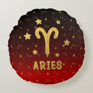Coussin rond Aries Zodiac Red et Gold