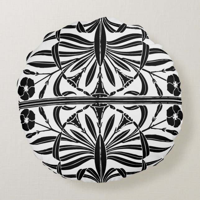 Coussin rond Art Nouveau noir et blanc (Dos)