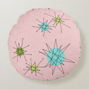 Coussin rond atomique iconique rose de Starbursts