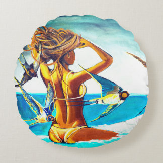 Coussin rond avec peinture unique