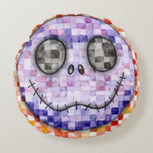 Coussin Rond avec Visage de Squelette Pixelisé Mig