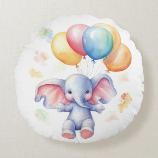 Coussin Rond Bébé Éléphant Mignon : Confort et Dou (Devant)