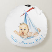 Coussin Rond Bébé Transporté par une Cigogne (Devant)