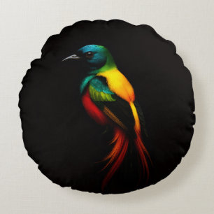 Coussin Rond Black 4 Luxe Arc-en-Ciel Oiseau