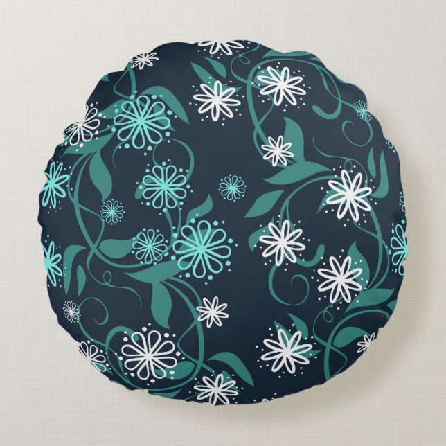 Coussin rond blanc et Turquoise (Devant)