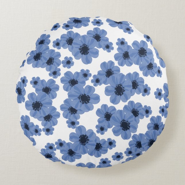 Coussin rond bleu fleur (Devant)