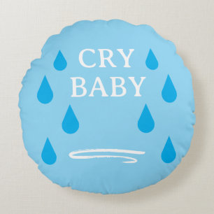 Coussin rond bleu mignon bébé pleure avec des larm