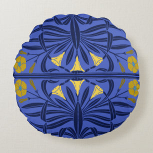 Coussin rond Blue & Golden Art Nouveau