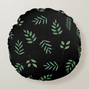 Coussin rond botanique - Feuille en noir