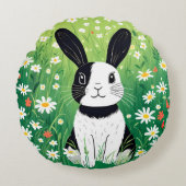 Coussin Rond Bunny Noir Et Blanc (Devant)