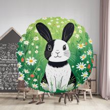 Coussin Rond Bunny Noir Et Blanc
