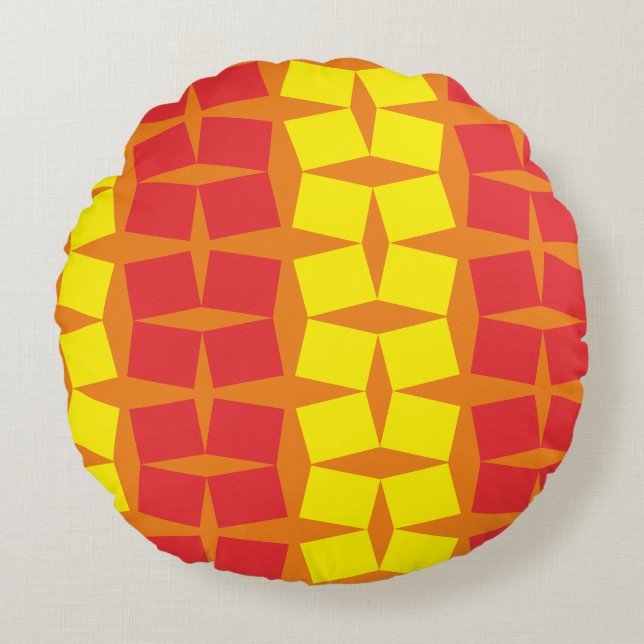 Coussin rond carrés en diagonale rouge et jaune (Devant)