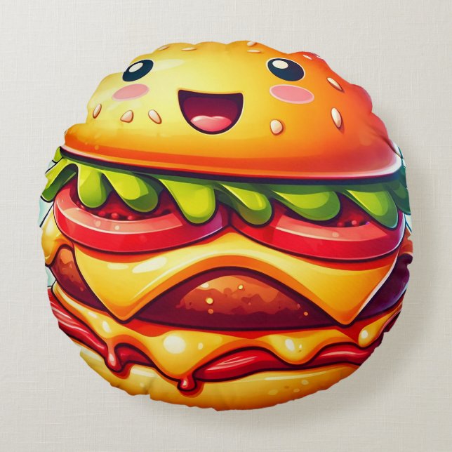 Coussin rond Cheeseburger - Whimsical (Devant)