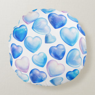 Coussin Rond Cœurs Bleu Pastel