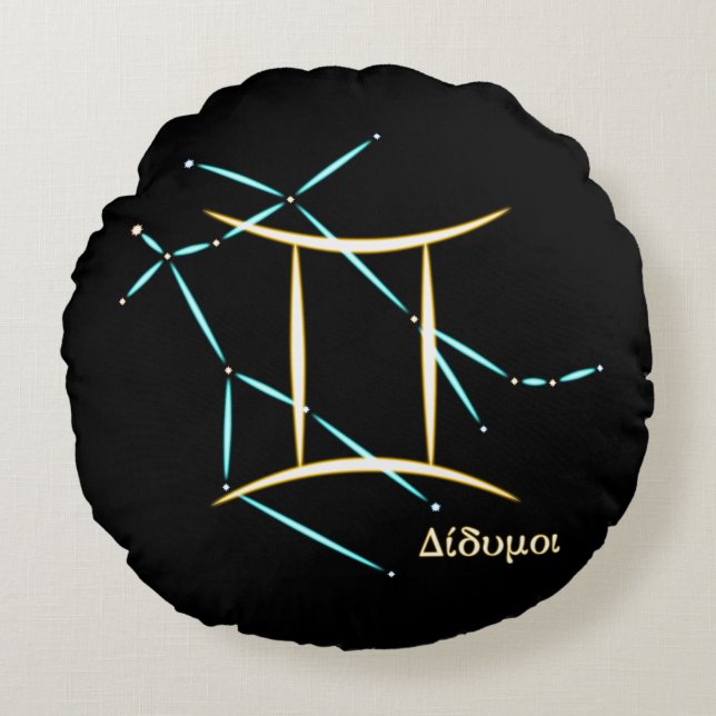 Coussin rond constellation du zodiaque Gémeaux (Devant)