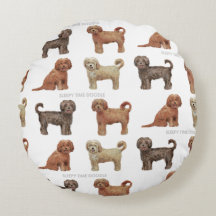 Coussin rond d'AMOUR de LABRADOODLE