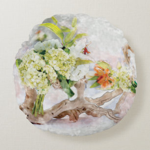 Coussin rond d'aquarelle de Bella d'hortensias
