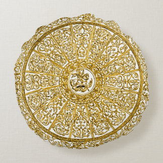 Coussin rond d'aube de mandala d'or décoratif d'or