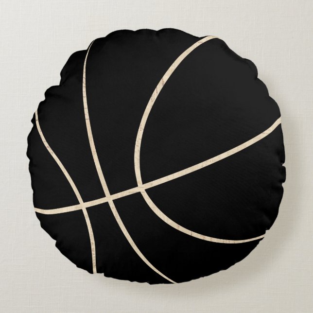 Coussin rond de basket-ball noir et beige (Devant)
