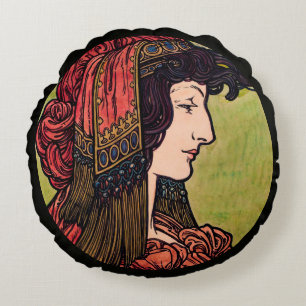 Coussin rond de beauté en verre de Mucha