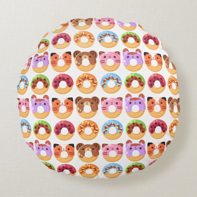 Coussin rond de beignet de polyester animal mignon (Devant)