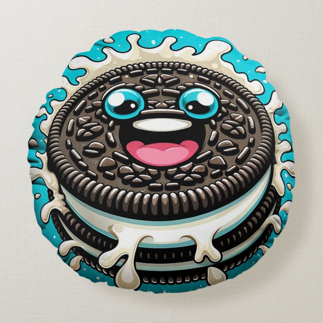 Coussin rond de biscuits noir et blanc Twist (Devant)