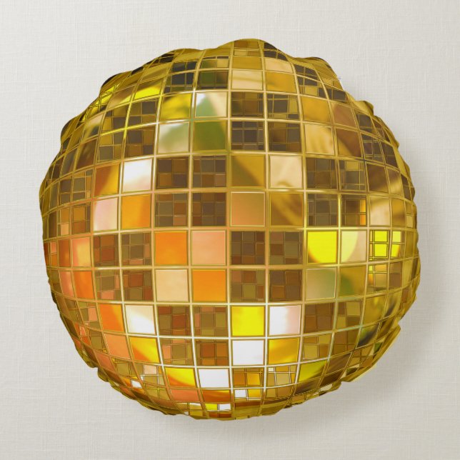 Coussin rond de boule d'or de disco (Dos)