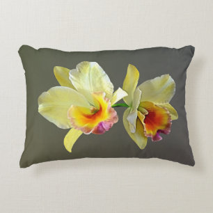 Coussin rond de cattleya jaune pâle