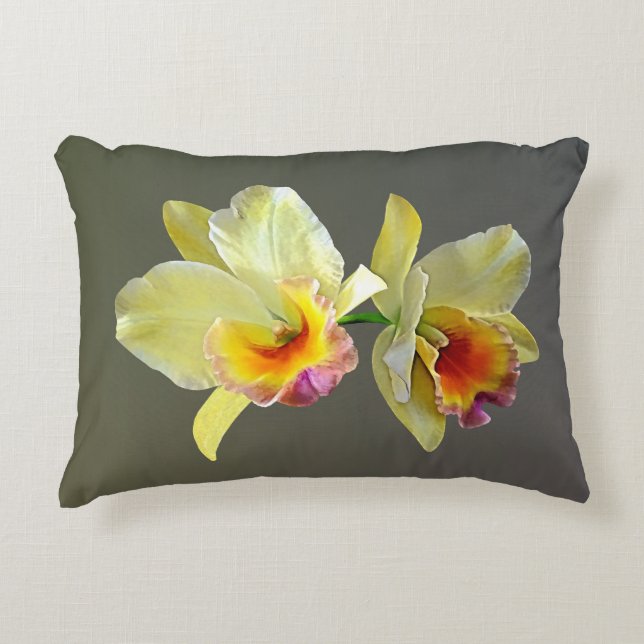 Coussin rond de cattleya jaune pâle (Devant)