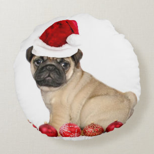 Coussin rond de chiot de carlin de Noël