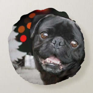 Coussin rond de chiot de carlin de Noël