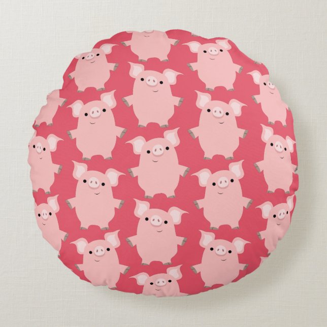 Coussin rond de cochons de dessin curieux (Devant)