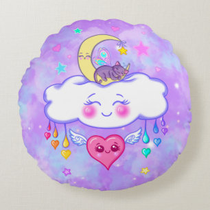 Coussin rond de coeur joyeux Kawaii