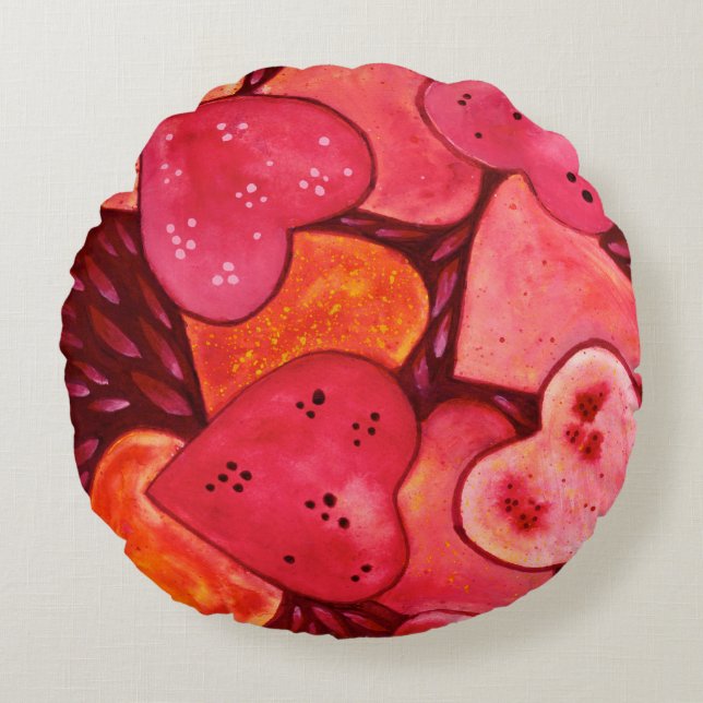 Coussin rond de coeur pour aquarelle romantique (Devant)