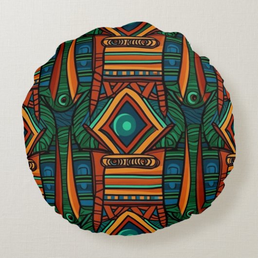 Coussin rond de conception d'art tribal africain (Dos)