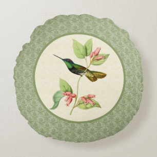 Coussin rond de damassé magnifique de colibri