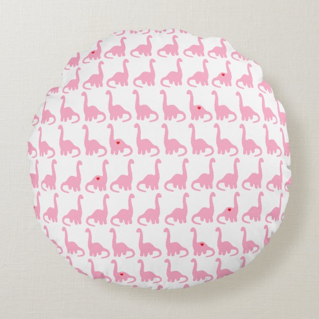 Coussin rond de dinosaure rose (Devant)