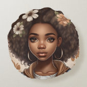 Coussin rond de fille noire personnalisée (Dos)