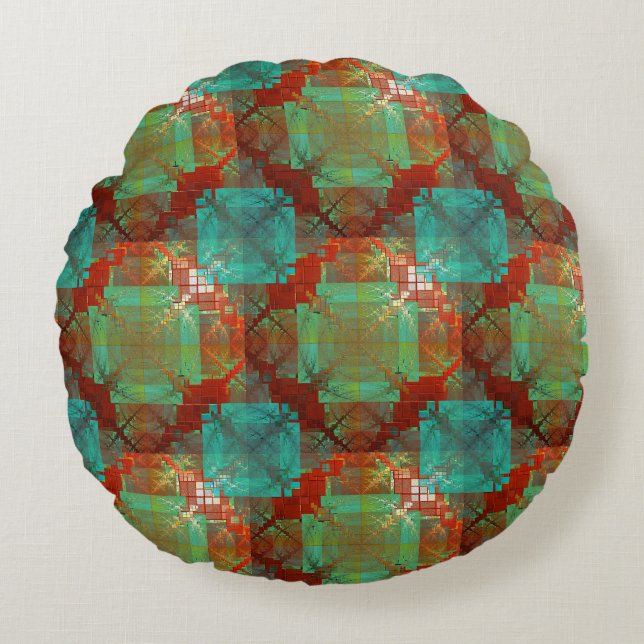 Coussin rond de fusion chromatique rouge et vert (Devant)