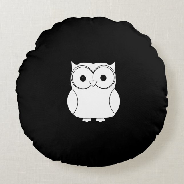 Coussin rond de hibou noir et blanc (Devant)
