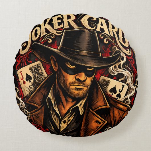 Coussin rond de jeté avec carte de joker masquant  (Devant)