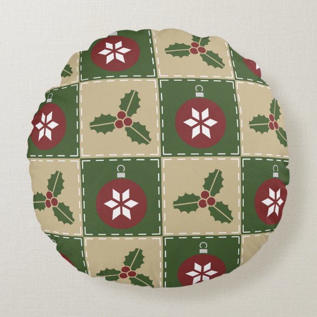 Coussin rond de la courtepointe de Noël (Devant)