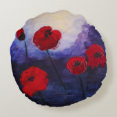 Coussin rond de la peinture violette des pavots ro (Dos)