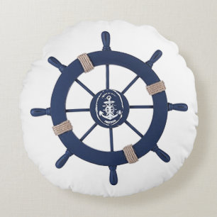 Coussin rond de la roue de navire bleu marine