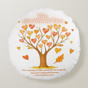 Coussin rond de l'arbre de Gratitude Thanksgiving