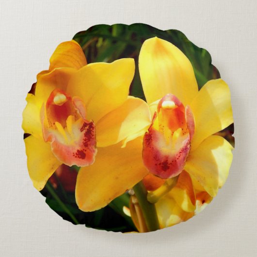 Coussin rond de l'orchidée jaune (Devant)